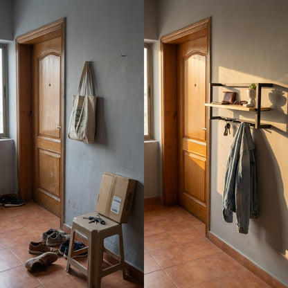 Minimal Wall Key Holder Shelf With Hooks