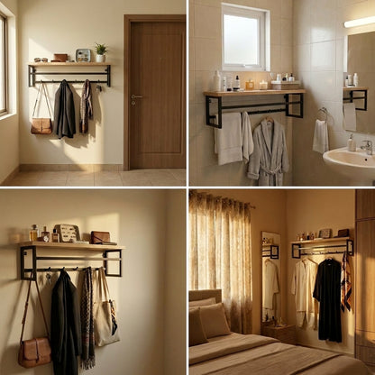 Wall-mounted clothes rack with shelf made of MDF lamination sheet and metal - with PVC edge