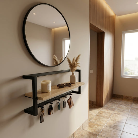 Minimal Wall Key Holder Shelf With Hooks