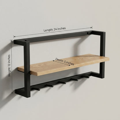 Minimal Wall Key Holder Shelf With Hooks
