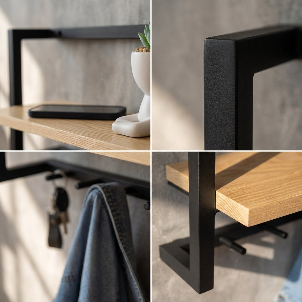 Minimal Wall Key Holder Shelf With Hooks