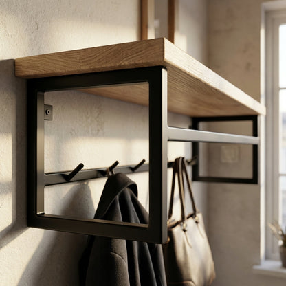 Wall-mounted clothes rack with shelf made of MDF lamination sheet and metal - with PVC edge