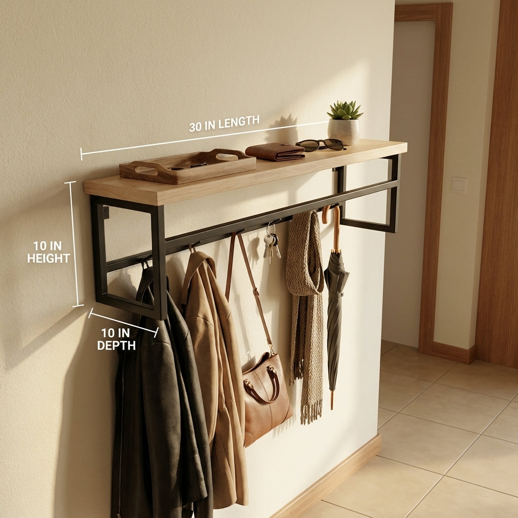 Wall-mounted clothes rack with shelf made of MDF lamination sheet and metal - with PVC edge