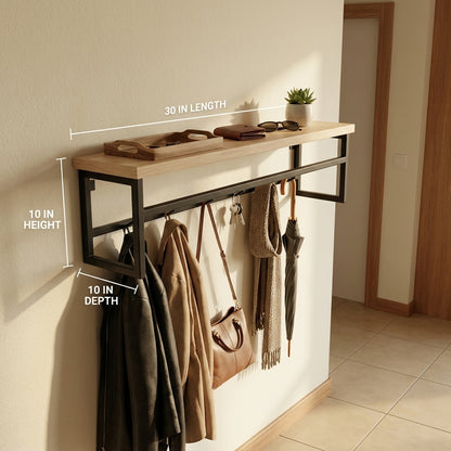 Wall-mounted clothes rack with shelf made of MDF lamination sheet and metal - with PVC edge