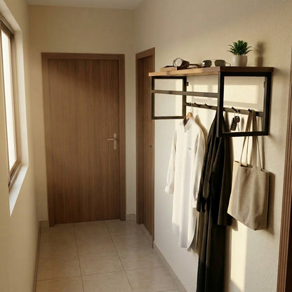 Wall-mounted clothes rack with shelf made of MDF lamination sheet and metal - with PVC edge